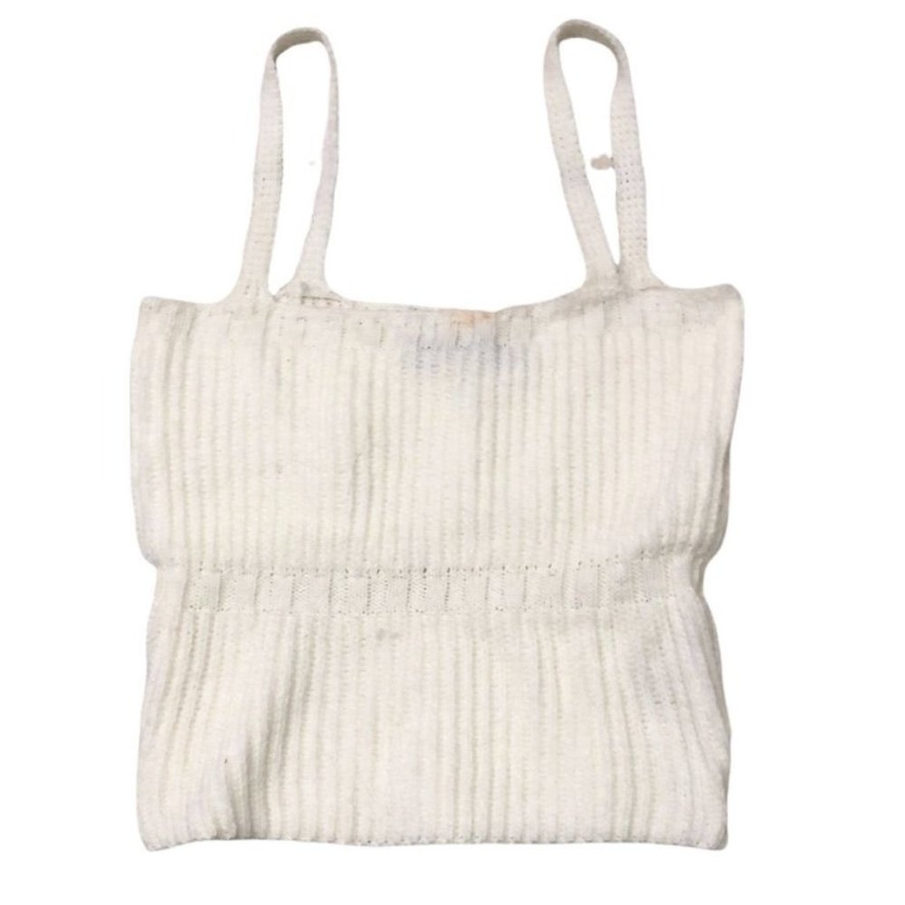 Shein Knit Cropped Tank Top Small Ivory White Womens Ladies Ribbed Casual